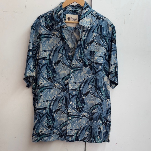 Vintage Couture Men's Blue and Black Abstract Casual Shirt - Picture 1 of 11